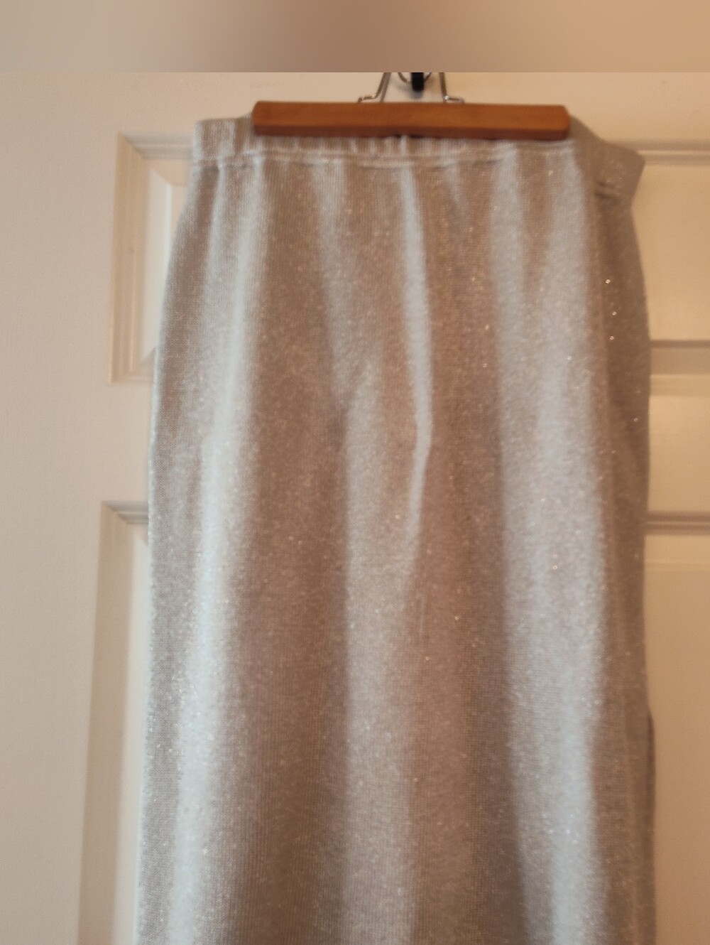 Sparkle Knit Midi Skirt in Light Silver